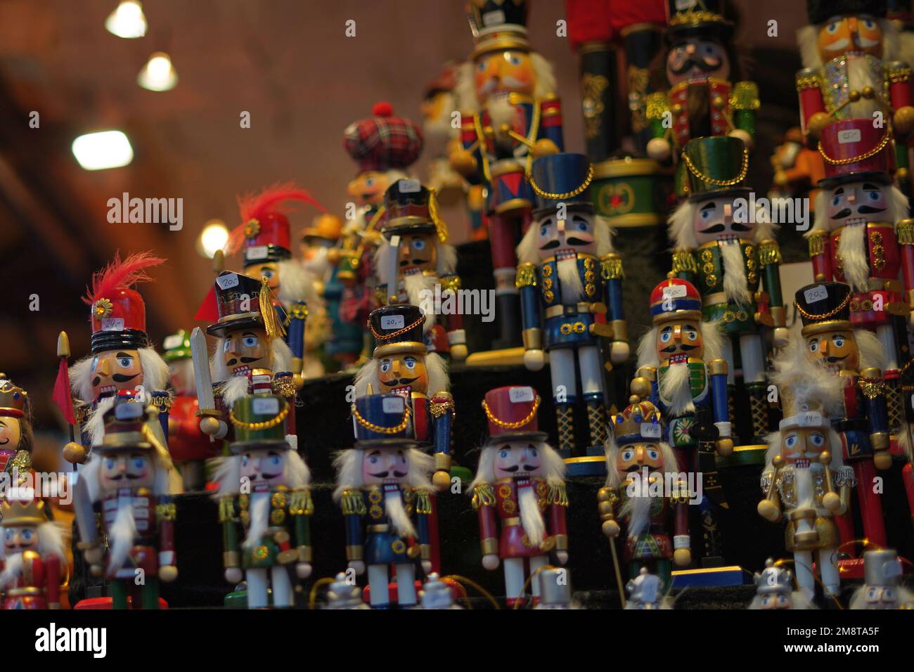 Nutcracker Toys on sale in winter market stalls, Germany, Winter 2022