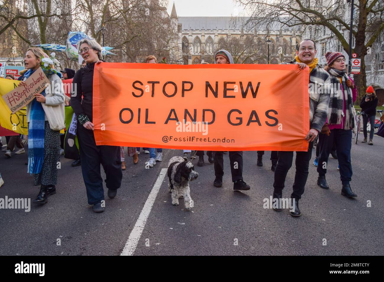 London, UK. 15th January 2023. Climate activists march in Westminster
