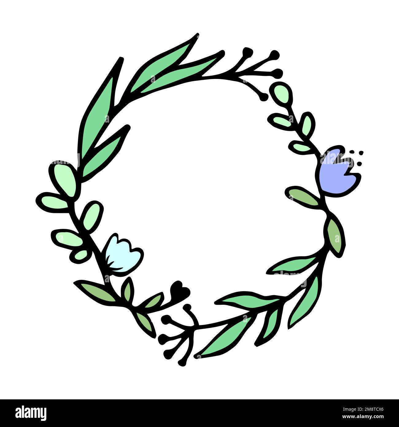 A wreath of flowers in doodle style Stock Vector
