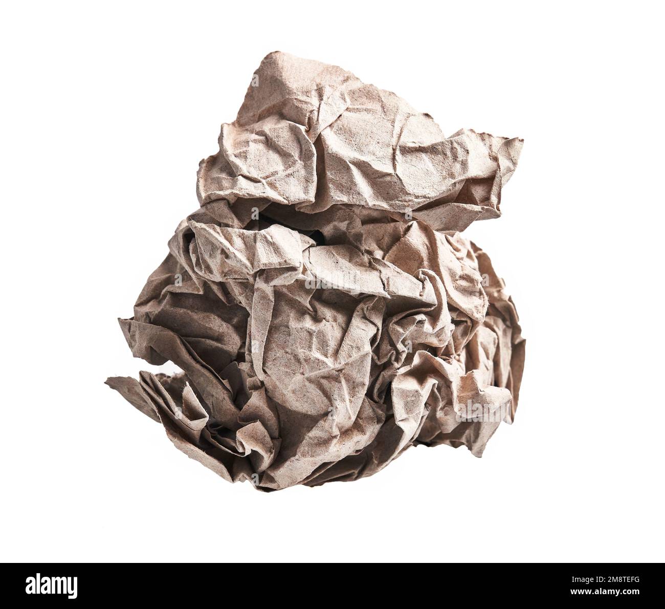 One brown crumpled paper ball over isolated white background Stock ...
