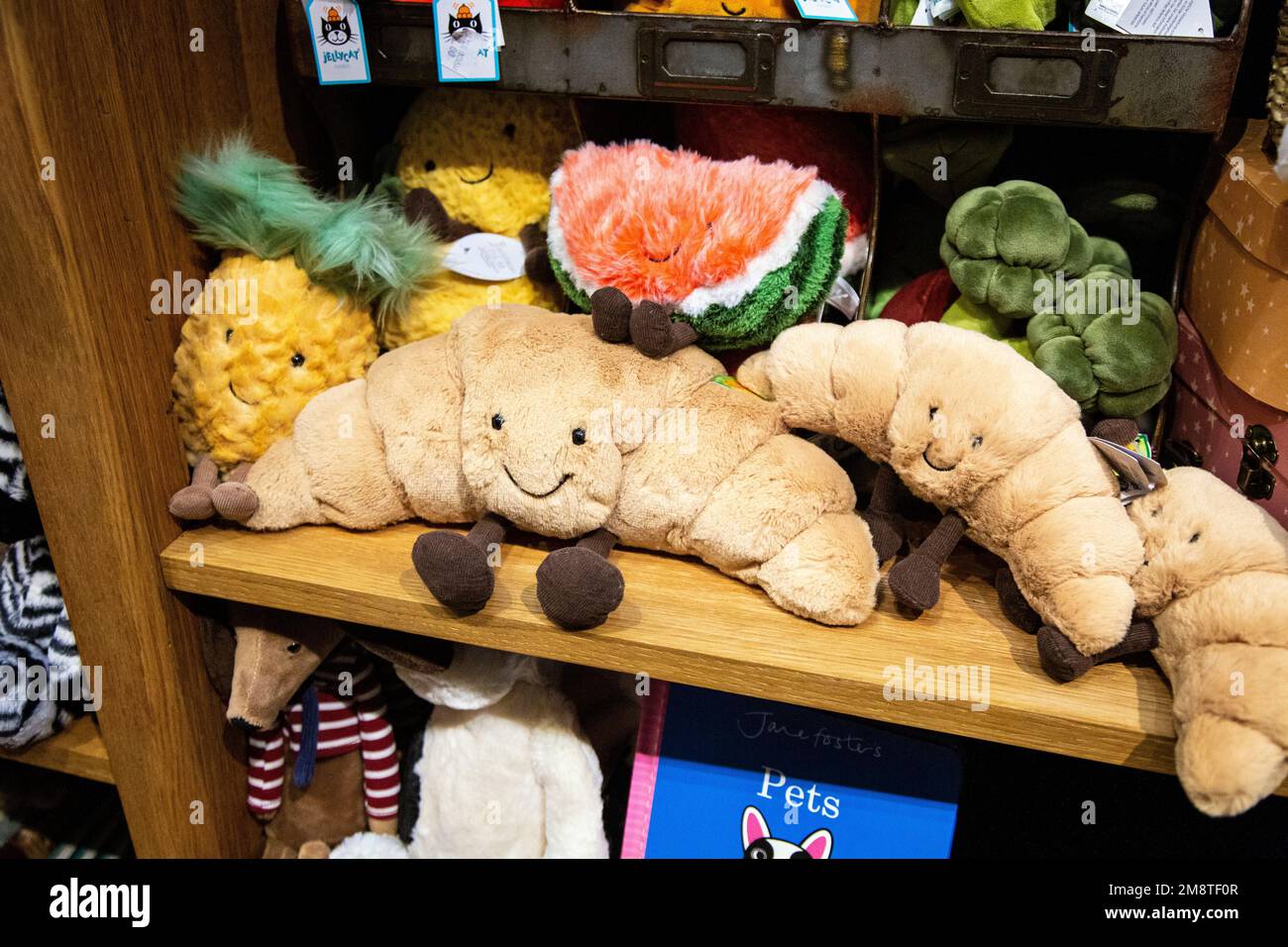 Croissant Jallycat soft toys at After Noah homeware, furniture vintage and toy shop, Angel, Islington, London, UK Stock Photo