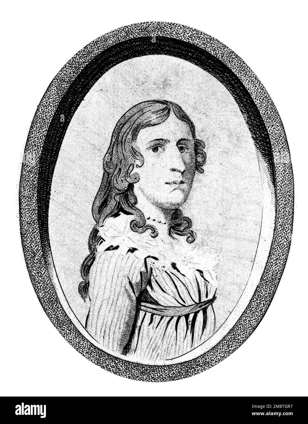 Portrait from the frontispiece of a book about the life of Deborah Sampson. Deborah Sampson Gannett (1760-1827) was a woman who disguised herself as a man, Robert Shirtliff, in order to join the Continental Army. Stock Photo