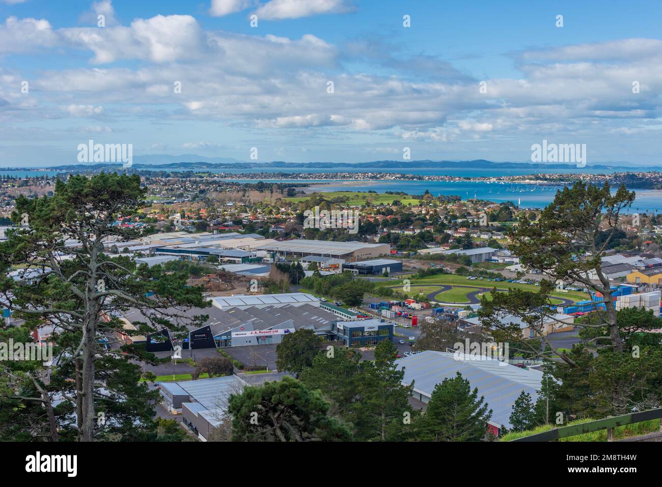 A cityscape view of Auckland taken from top of Mount Wellington