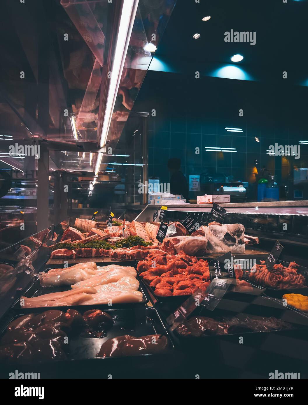A food market with various types of meats in Dungarvan, Ireland Stock Photo
