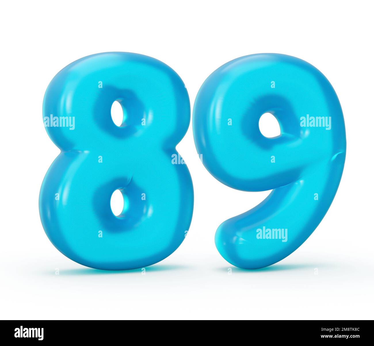A 3D rendering of the blue jelly number 89 isolated on the empty white background Stock Photo