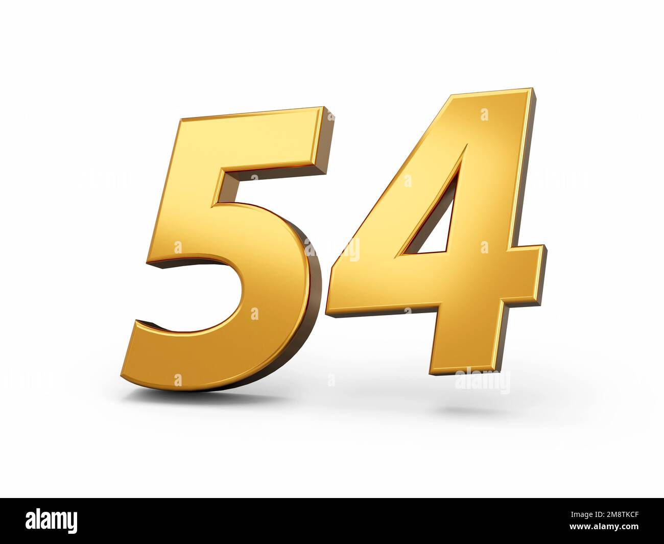 A 3D rendering of the golden number 54 isolated on the empty white ...