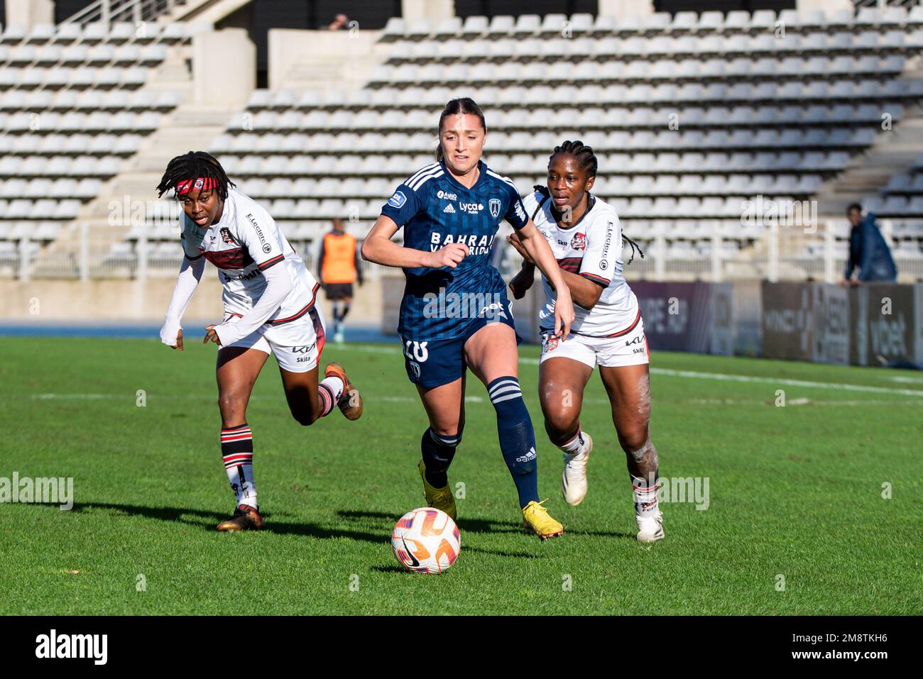 Louise Fleury of Paris FC and Falone Meffometou of FC Fleury 91 fight ...