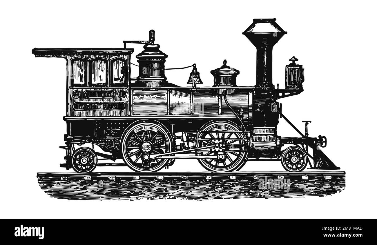 Early steampowered trains, vintage illustration Stock Photo Alamy