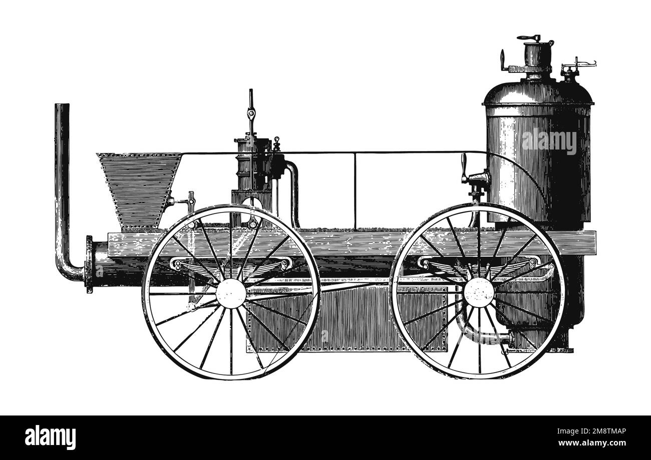 Early steampowered trains, vintage illustration Stock Photo Alamy