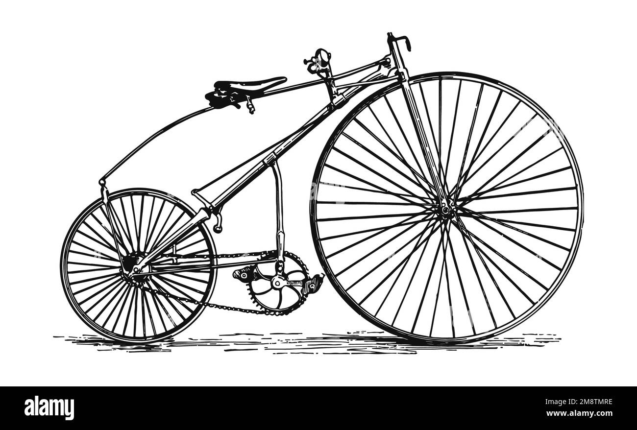 Vintage bicycle illustration, XIX-century engraving Stock Photo