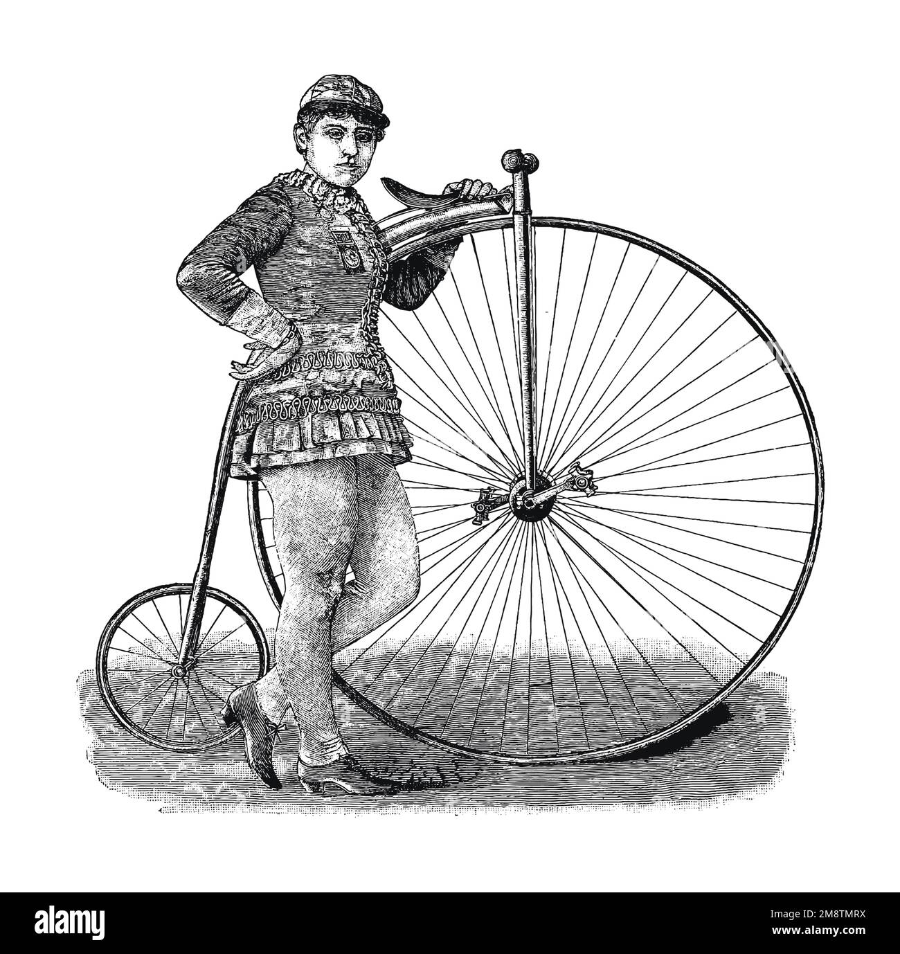 Vintage bicycle illustration, XIX-century engraving Stock Photo