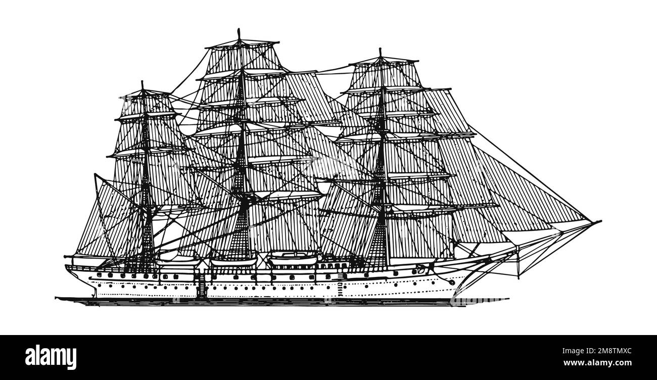 Old ship illustration, XIX century Stock Photo