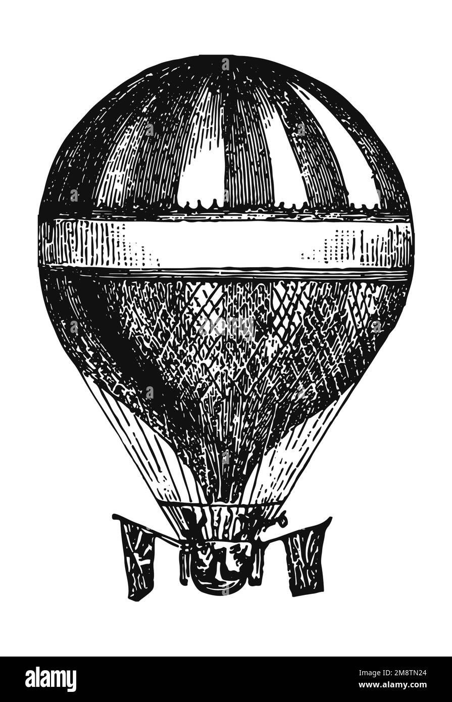 Hot air balloon, vintage XIX-century illustration Stock Photo