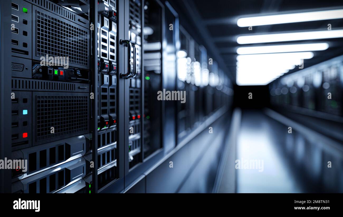 A modern server room supporting AI calculations Stock Photo