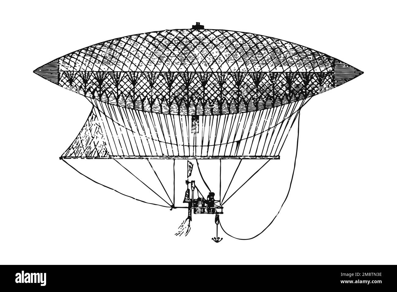 Early zeppelin or hot oir balloon, vintage XIX-century illustration Stock Photo