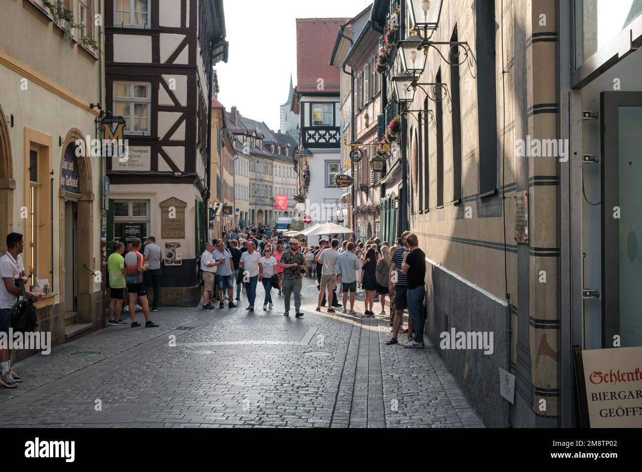 Historic Medieval Center of Bamberg with different visitors Stock Photo