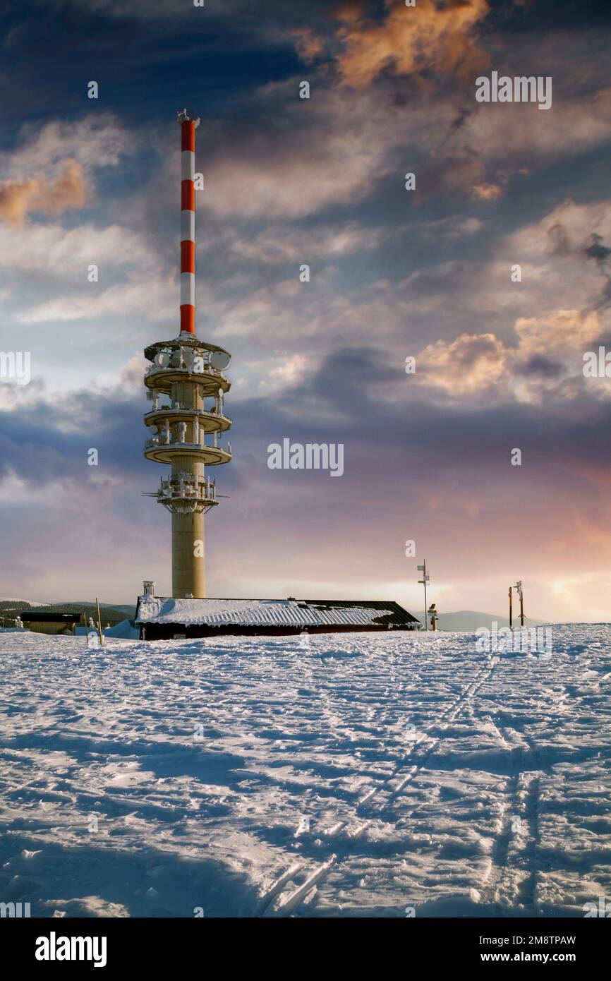 Broadcasting tower, winter, Feldberg, Black Forest, Baden-Württemberg, Germany Stock Photo
