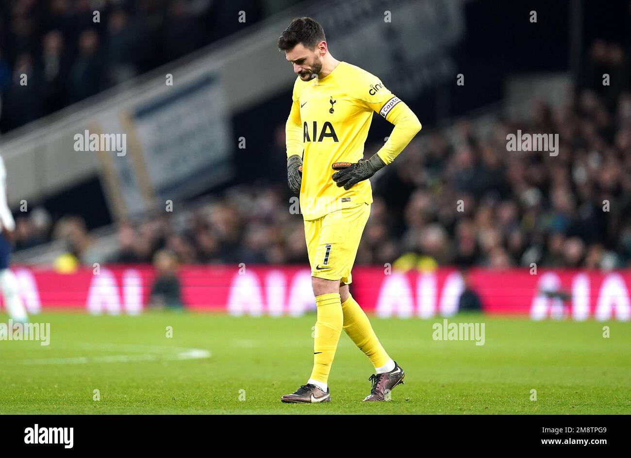 Tottenham Hotspur goalkeeper Hugo Lloris looks dejected during the ...