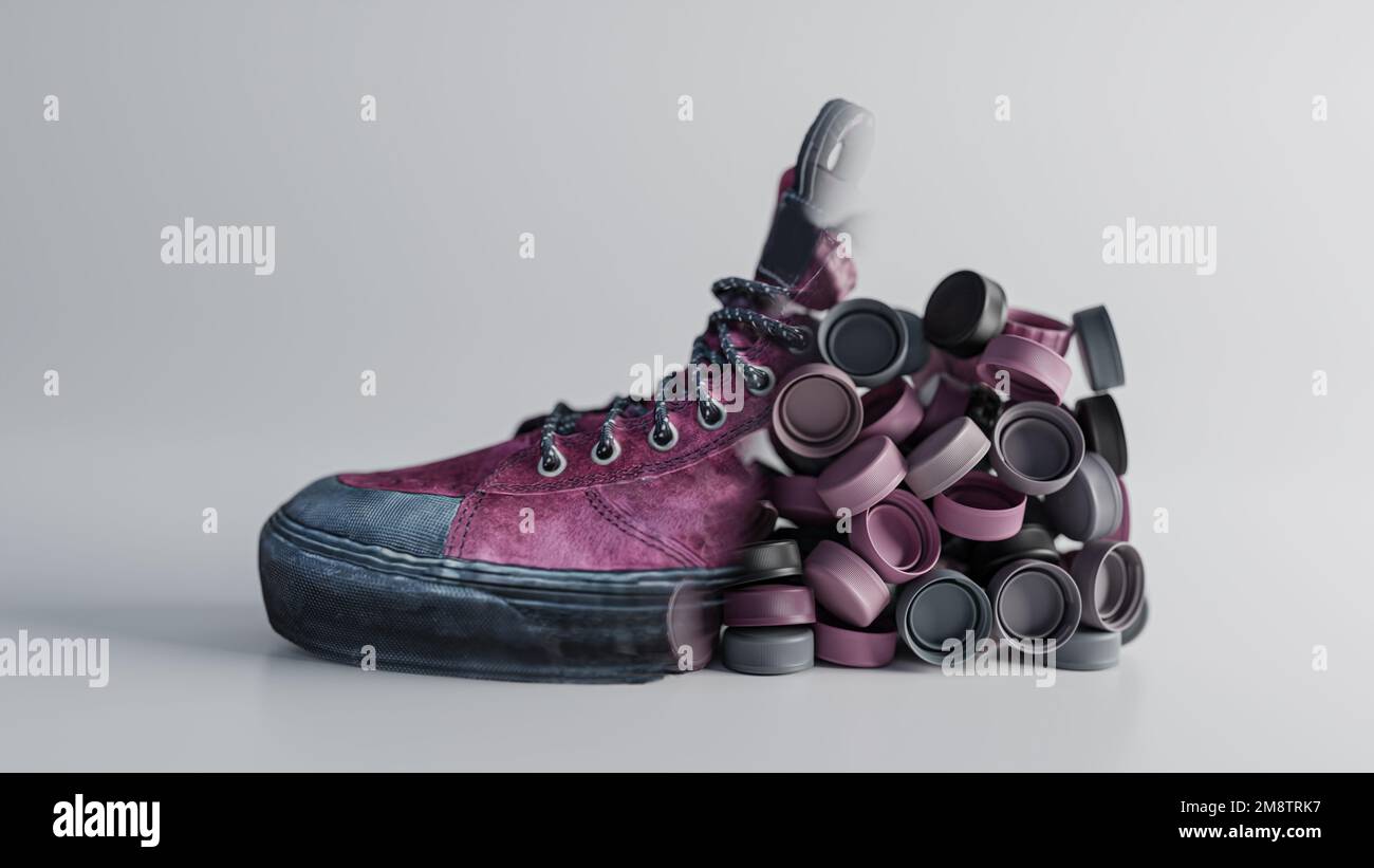 A recycled shoe from bootless caps ecology concept an abstract cross