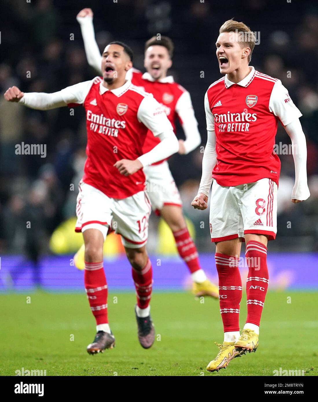 Arsenal's Martin Odegaard (right) Celebrates In Front Of The Away Fans 