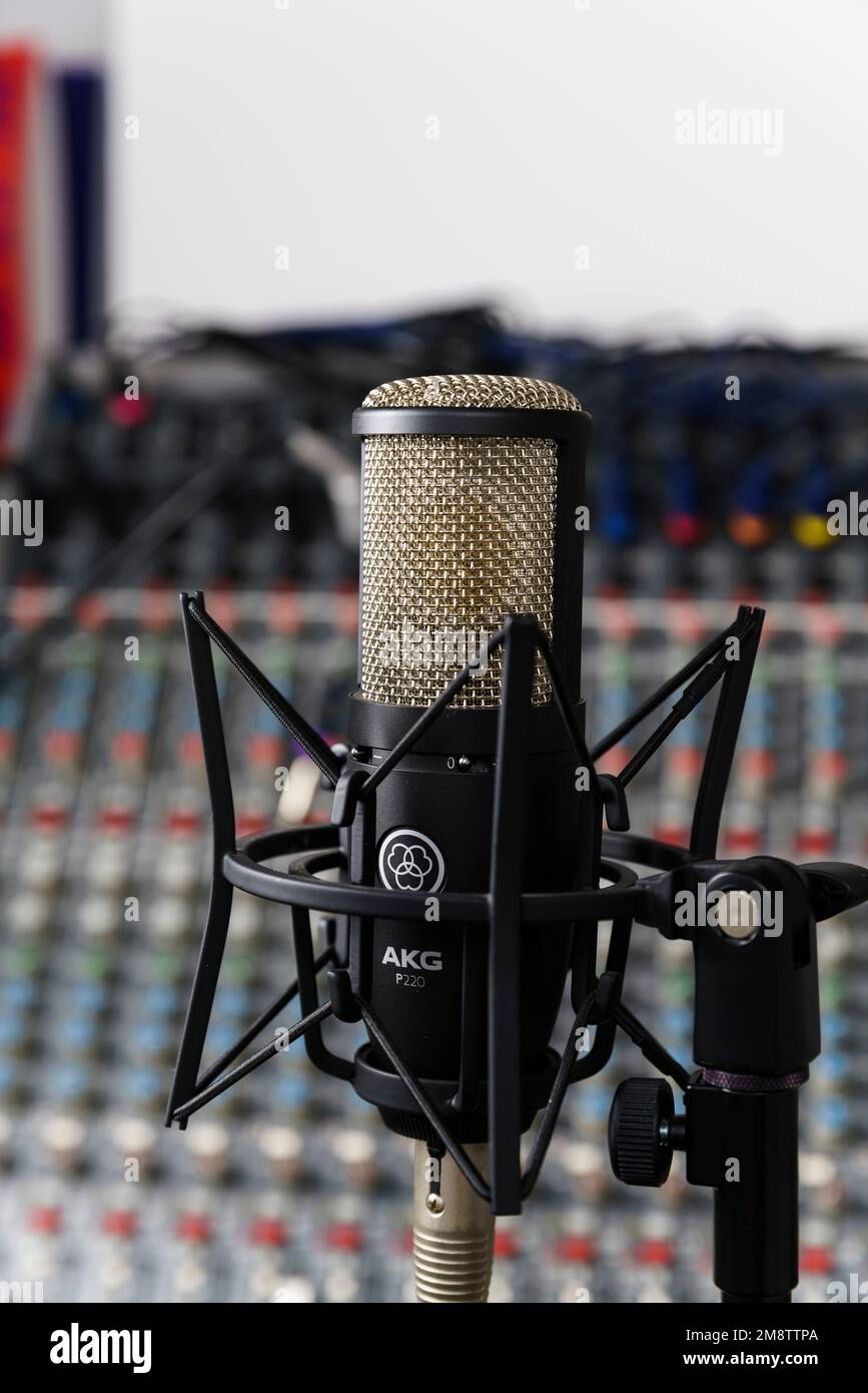 AKG microphone in a music recording studio in Bruton, Somerset Stock ...