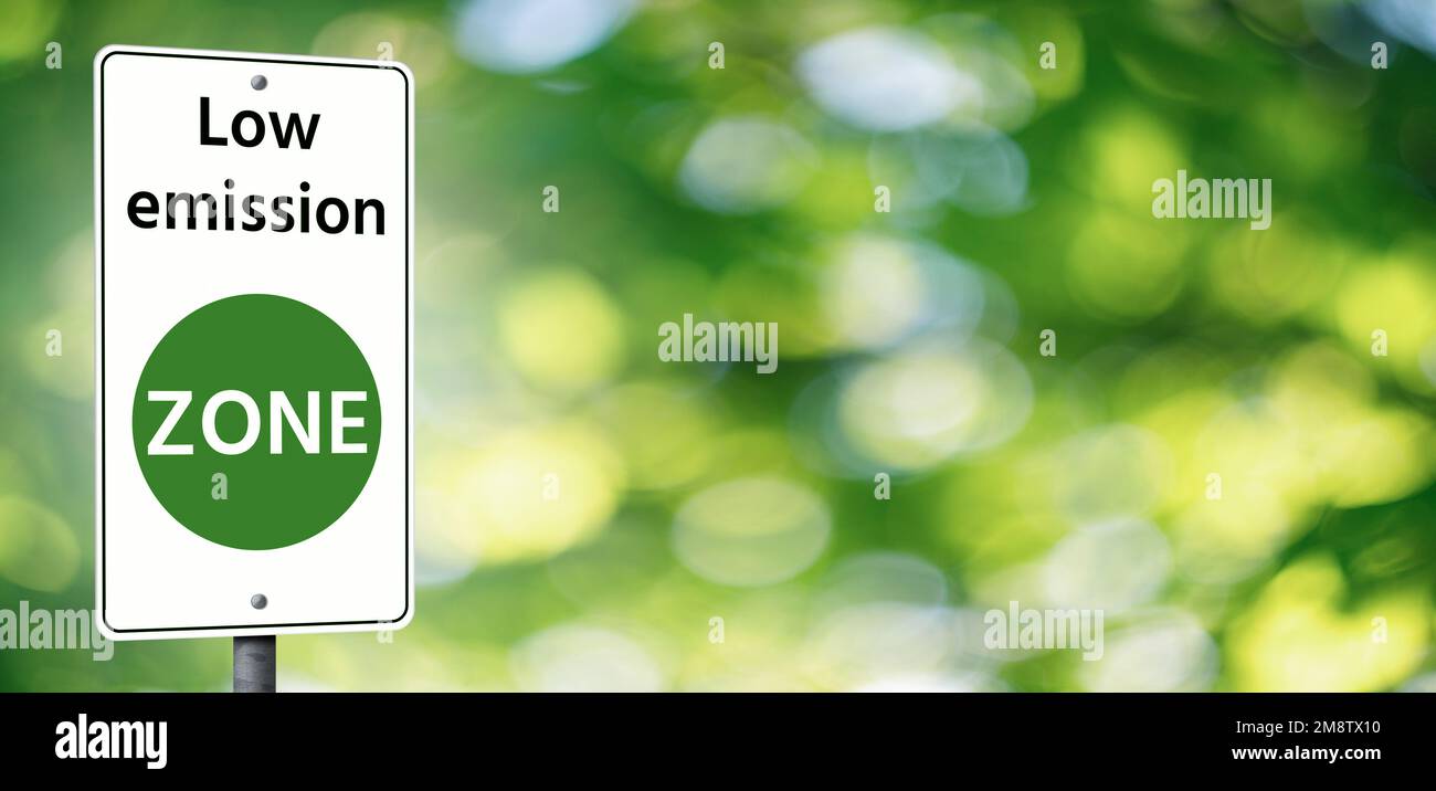 Road sign Low emission ZONE. Clean mobility concept Stock Photo