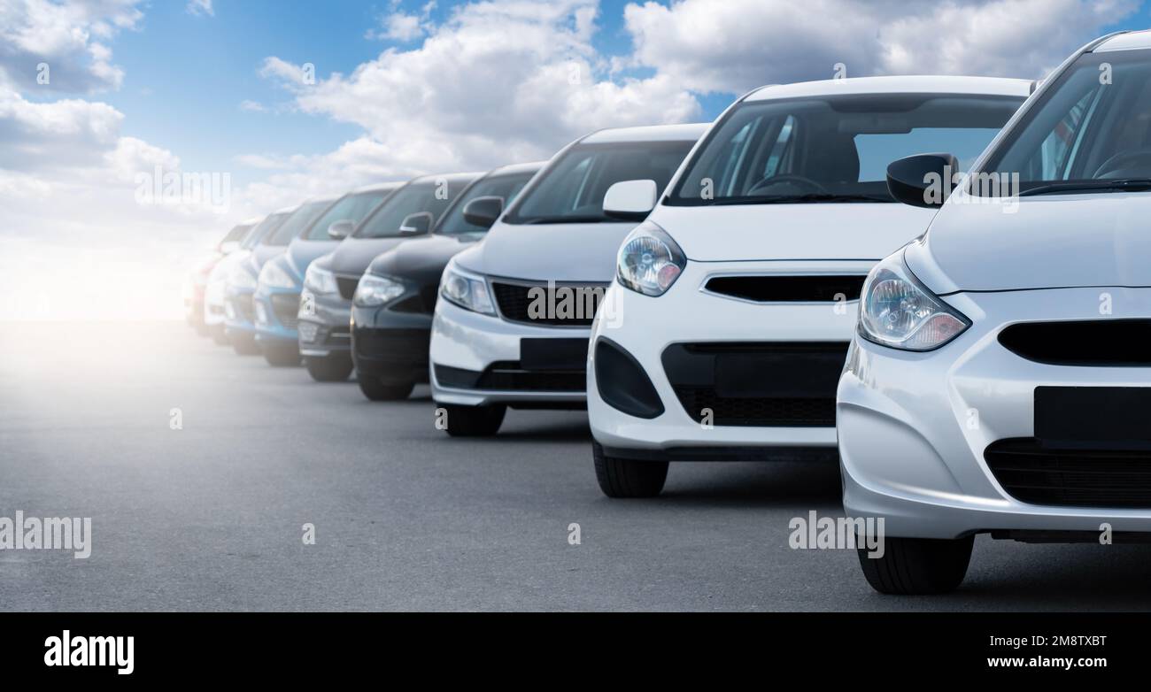 Cars in a row. Used car sales Stock Photo