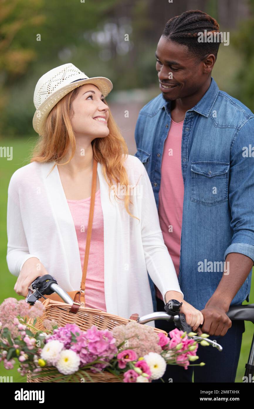 couple bicycles into the nature Stock Photo