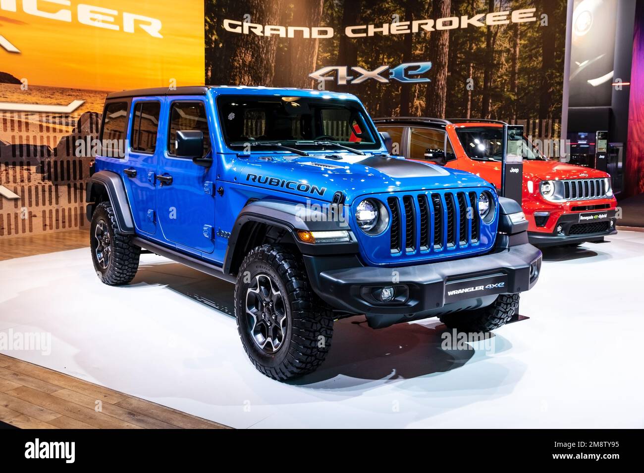 2023 Jeep Wrangler 4xE Rubicon plugin hybrid SUV car at the Brussels