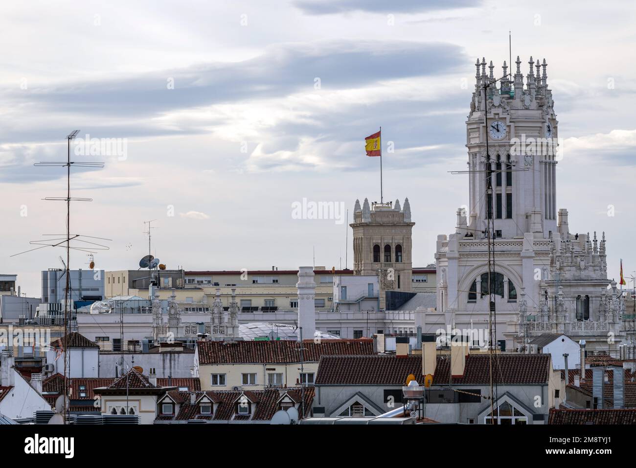 Town Hall tower, Cibeles, view fro roof Madrid, Spain Stock Photo