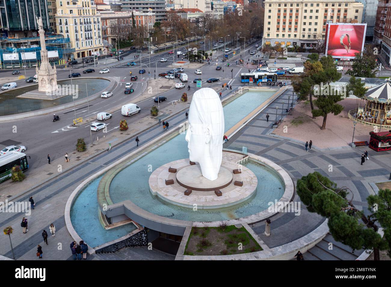 Julia, white marble sculpture by Jaume Plensa in Plaza Colon, Madrid, Spain Stock Photo