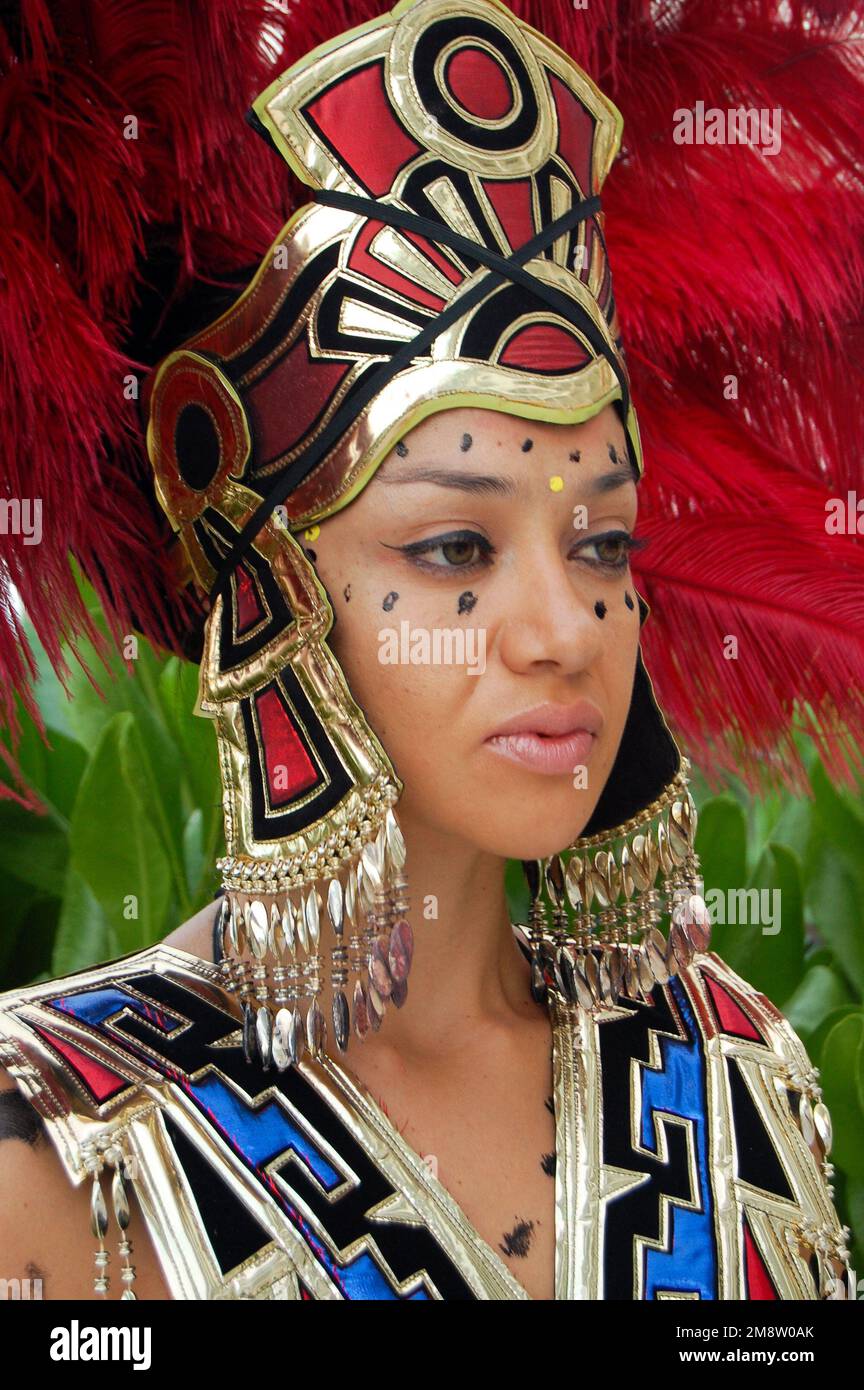 Faces of Mexico: Young Woman Wears Ceremonial Garb in Cancun Stock ...