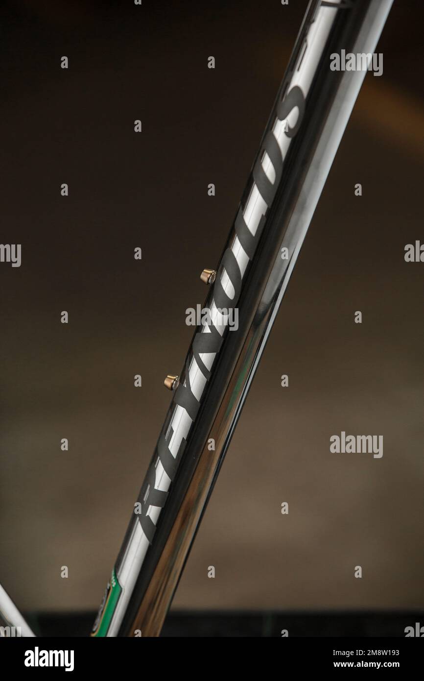 A bike frame made from Reynolds 931 tubing at the Reynolds steel tubing