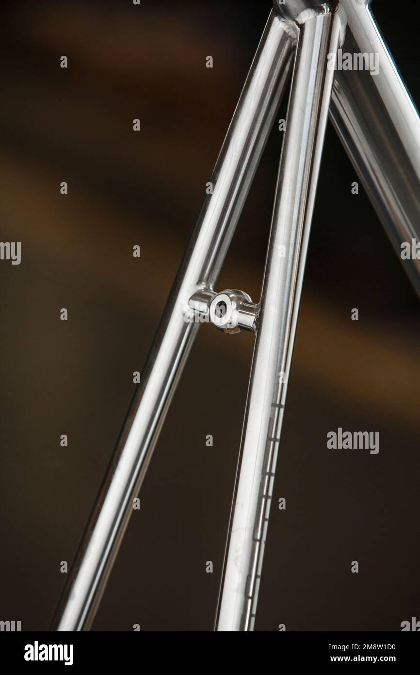 A bike frame made from Reynolds 931 tubing at the Reynolds steel tubing