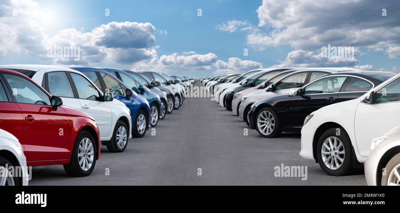 Cars in a row. Used car sales Stock Photo