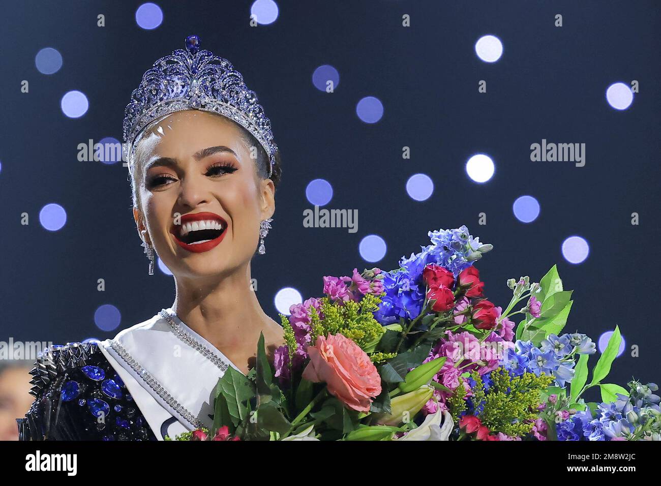 Miss U.S.A. R'Bonney Gabriel reacts after being crowned Miss Universe