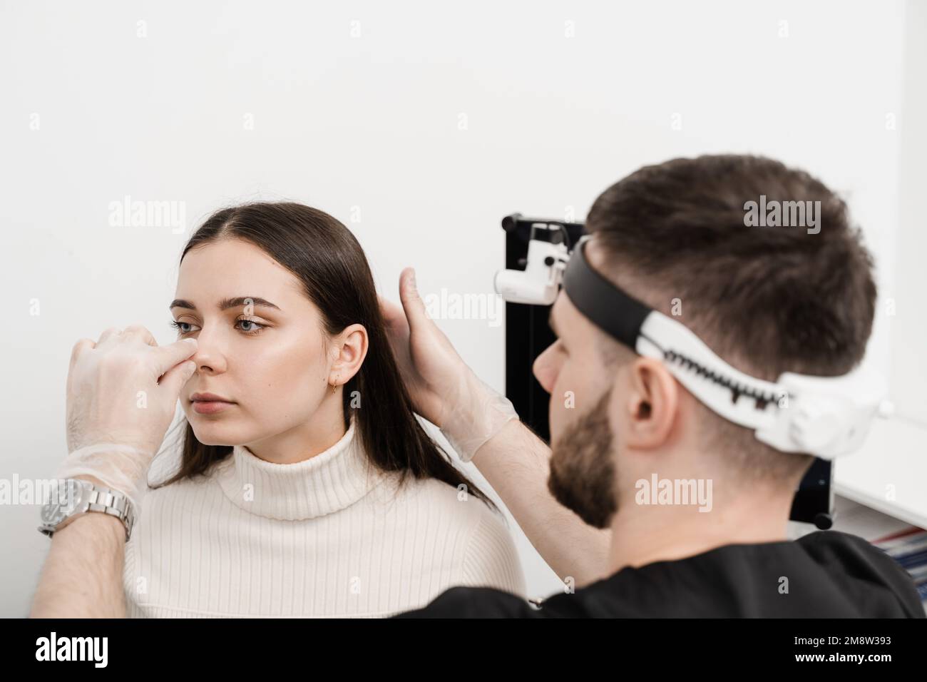 Consultation before rhinoplasty plastic surgery to change nose shape