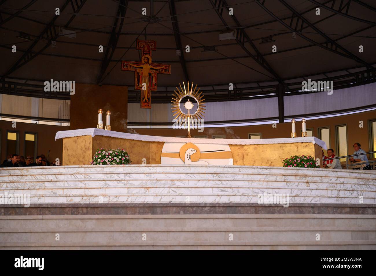 Adoration of Jesus Christ present in the Blessed Sacrament after the evening Holy Mass in Medjugorje, Bosnia and Herzegovina. Stock Photo