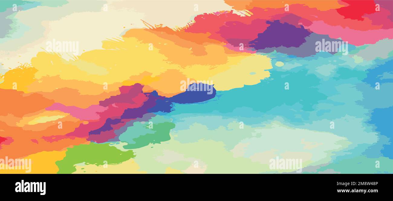 Realistic multicolored watercolor panoramic texture on a white background - Vector illustration Stock Vector