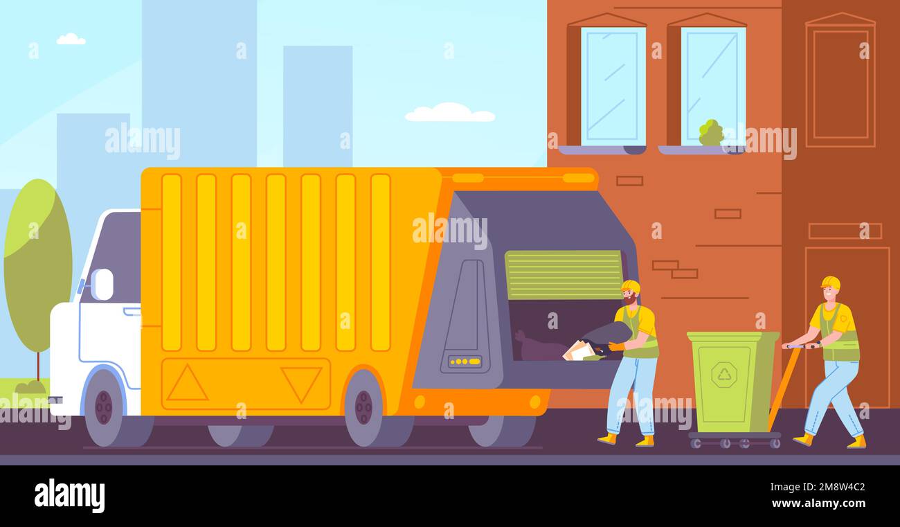 City garbage service. Municipal waste recycling management, scavenger