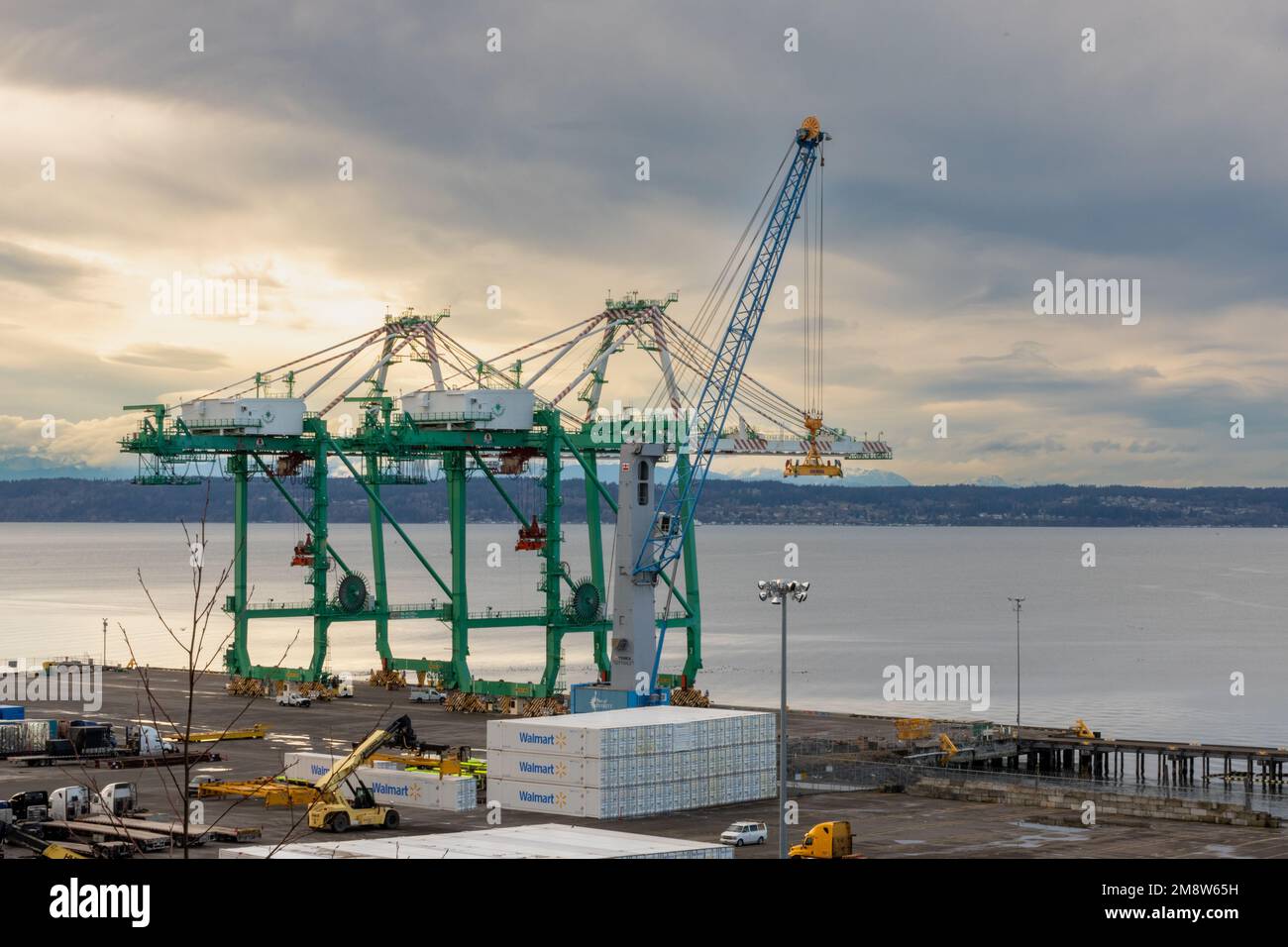 Everett WA USA 01112023 Port of Everett Cranes and Dock Ready to