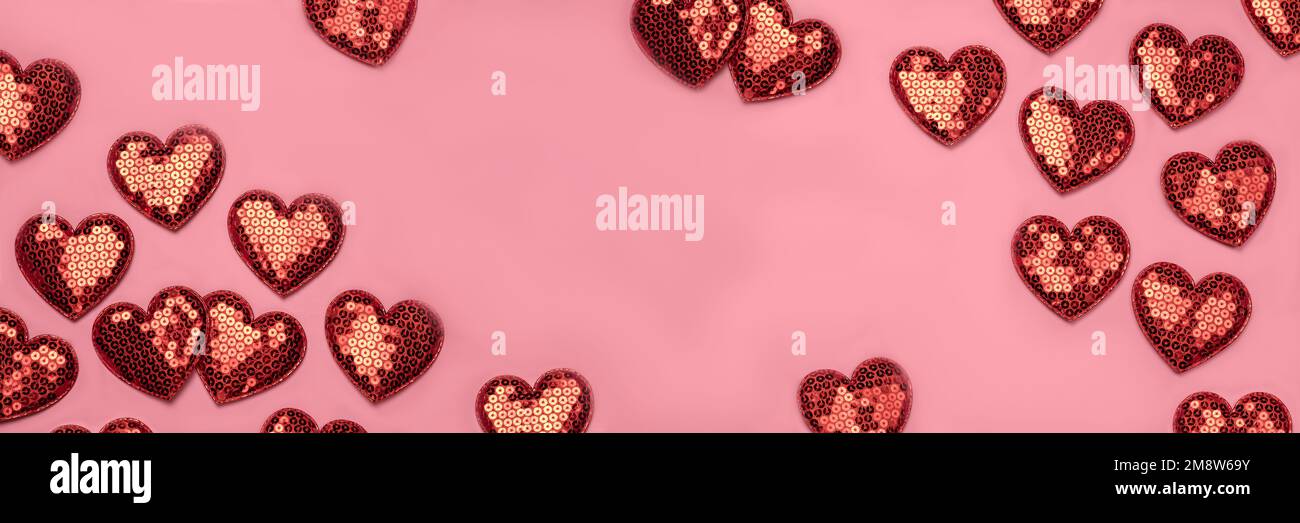 Pink background with red hearts balloons Stock Photo - Alamy