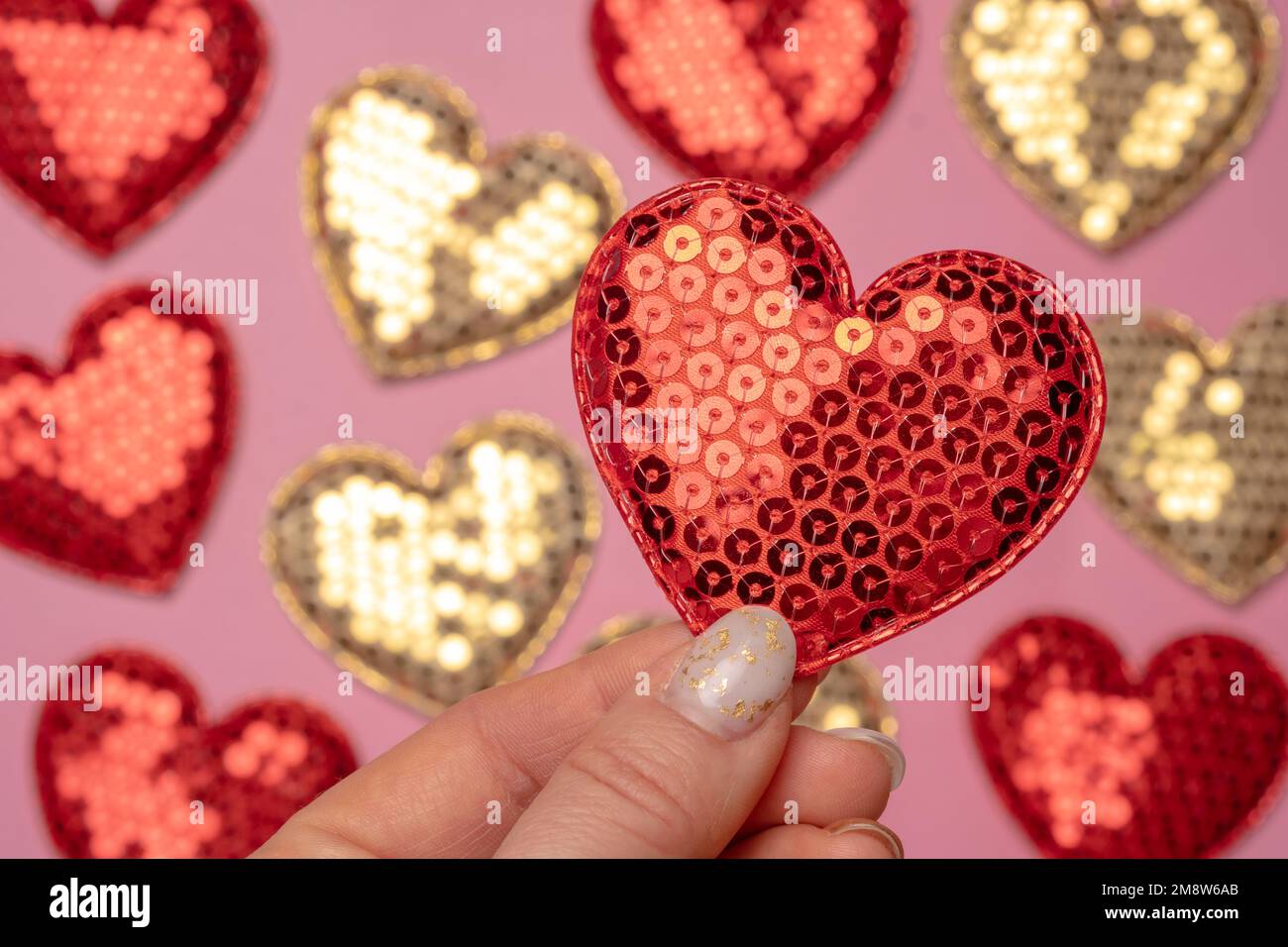 Pink background with red hearts balloons Stock Photo - Alamy