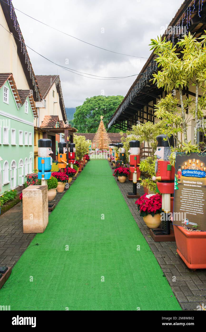 Pomerode, Brazil - Circa December 2022: Christmas decorations - 'Nutcracker Avenue' in Pomerode, popular tourist destination known as the most German Stock Photo