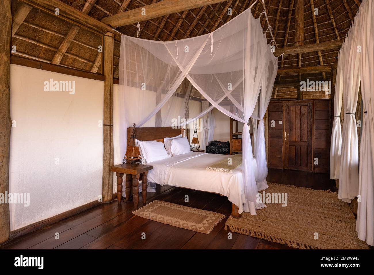 One of the accommodation rooms at the Apoka Safari Lodge in the Kidepo Valley, Uganda.  This room is called Katurum. Stock Photo