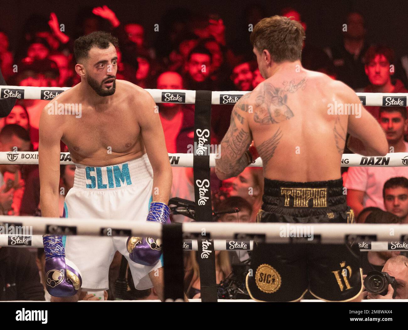 London, UK. 14 January, 2023. Tom and Slim Albaher fight prior