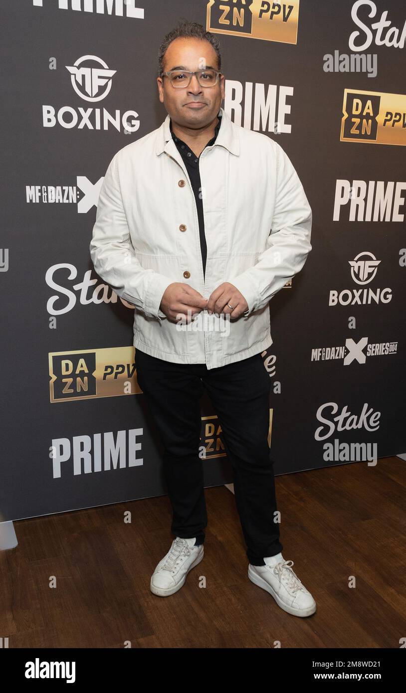 London, UK. 14 January, 2023. Krishnan Guru-Murthy attends the Arrivals at the KSI v FaZe Temperrr fight - London at OVO Wembley Arena in London, England.  Credit: S.A.M./Alamy Live News Stock Photo