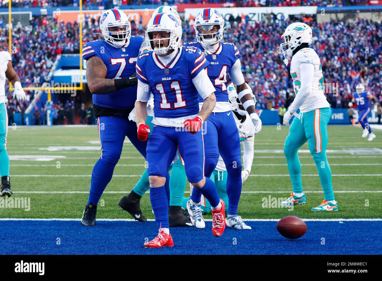 Buffalo Bills wide receiver Cole Beasley (11), center, celebrates his ...