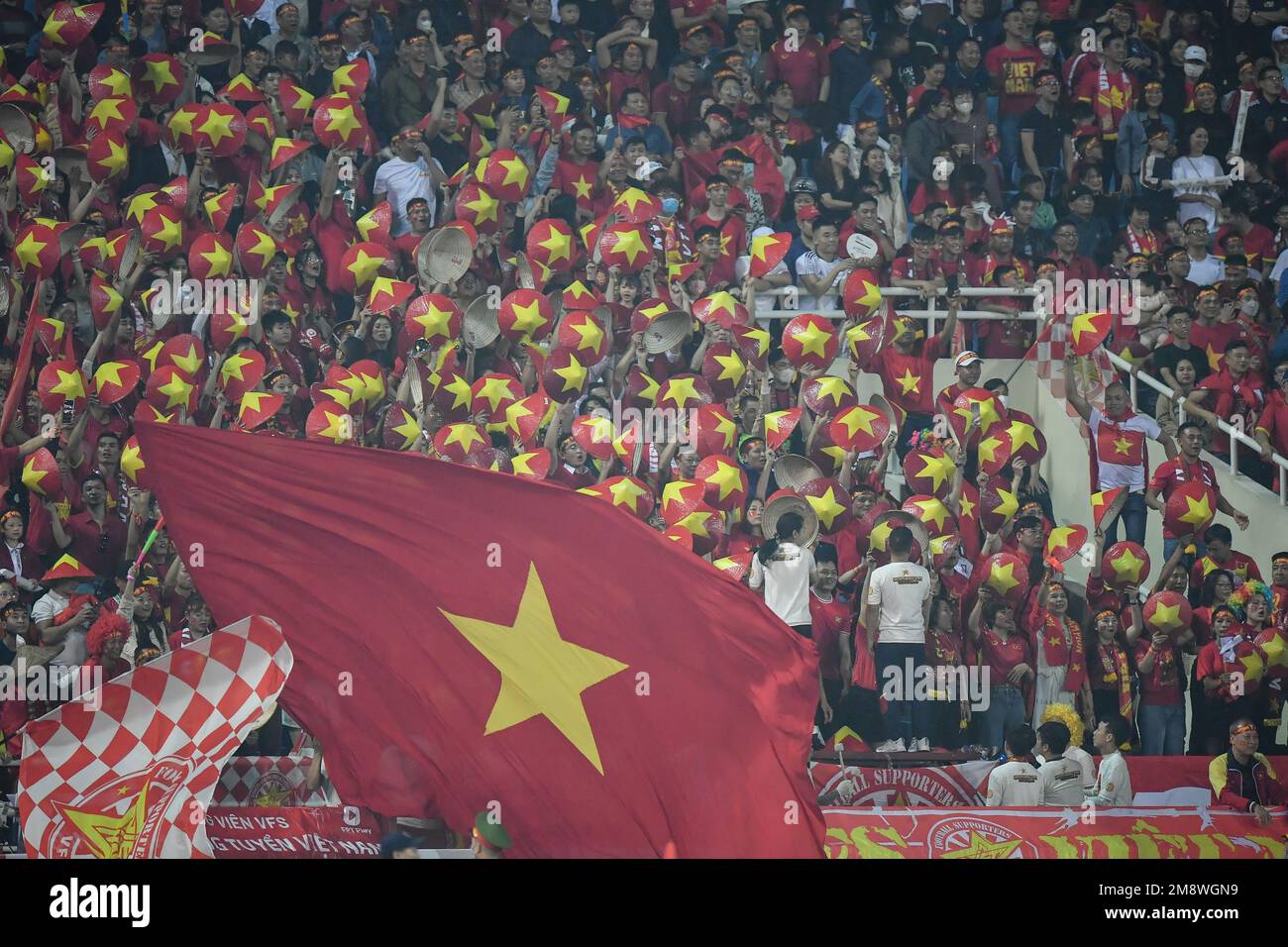 Hanoi, Vietnam. 13th Jan, 2023. Vietnam fans seen cheering during the AFF Mitsubishi Electric Cup 2022 match between Vietnam and Thailand at My Dinh National Stadium