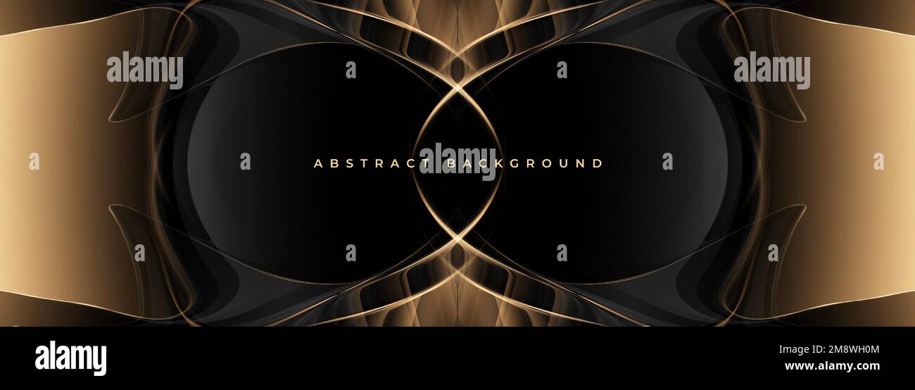 Elegant black and gold wide abstract luxury background with golden ...